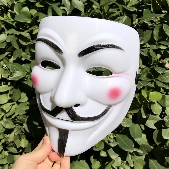 Cadılar Bayramı V for Vendetta Maskesi - Eyelinerlı Buzlu V/Beyaz - 5