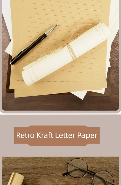 Retro Gül Mektup Kağıdı Seti - A5 Kraft Yatay Çizgi - 50 Sayfa - 11
