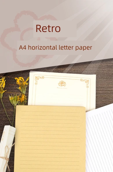 Retro Gül Mektup Kağıdı Seti - A5 Kraft Yatay Çizgi - 50 Sayfa - 7