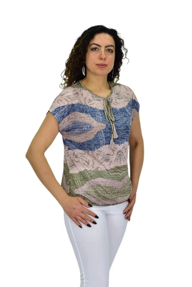 Kadın Kısa Kol Baskılı Bluz BGL-ST04694 - Resim 4