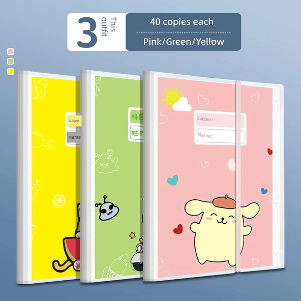 A3 Test Kağıdı Saklama Çantası - 3 Bu Paket (pembe, yeşil ve sarı) 40 sayfa/Kitap