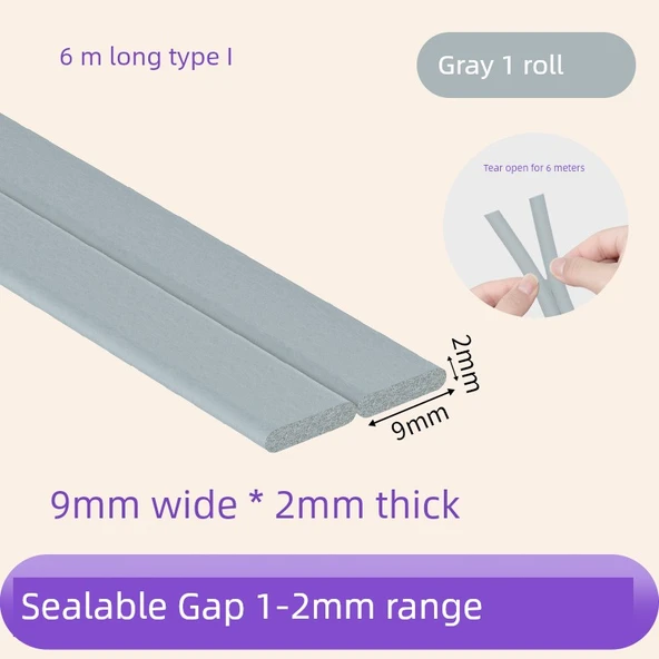 EPDM Köpük Kauçuk Hava Sızdırmazlık Contası - 6m I Tipi (9mm genişlik * 2mm kalınlık gri)