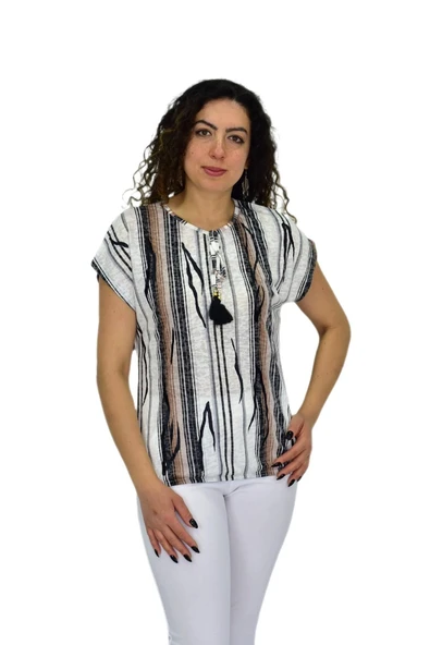 Kadın Kısa Kol Baskılı Bluz BGL-ST04695 - Resim 2