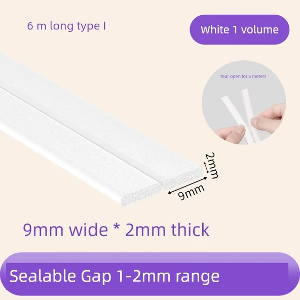 EPDM Köpük Kauçuk Hava Sızdırmazlık Contası - 6m I Tipi (9mm genişlik * 2mm kalınlık beyaz)