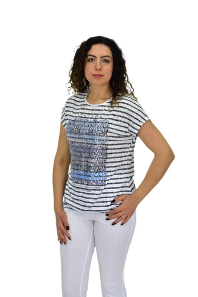 Kadın Kısa Kol Baskılı Bluz BGL-ST04696 - 3