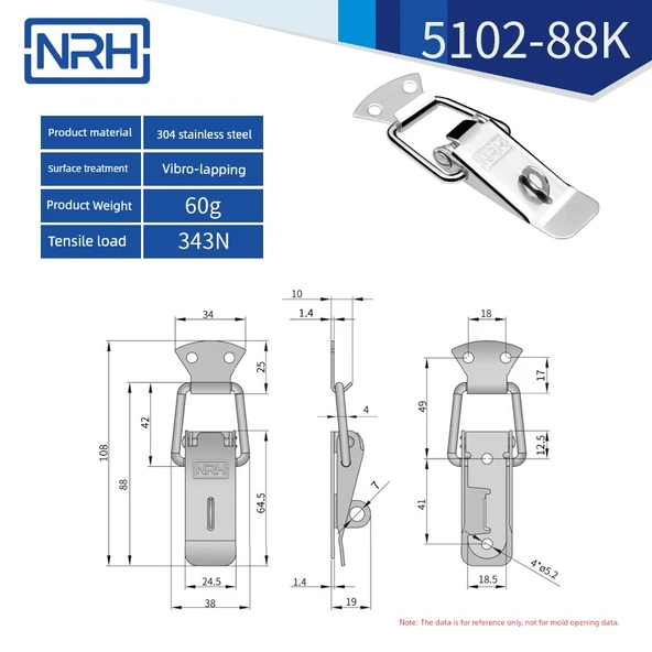 5102-88K Model 304 Paslanmaz Çelik Kutu Kelepçe Kilidi