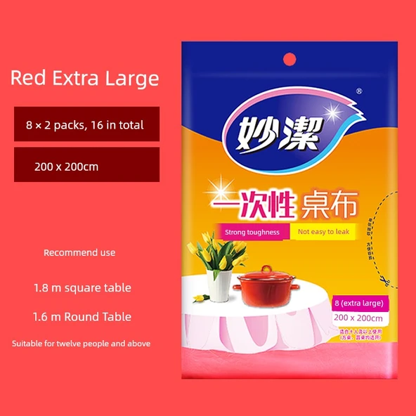 Tek Kullanımlık Masa Örtüsü - Kırmızı Ekstra Büyük 2m x 2m [2 Paket 16 Adet]