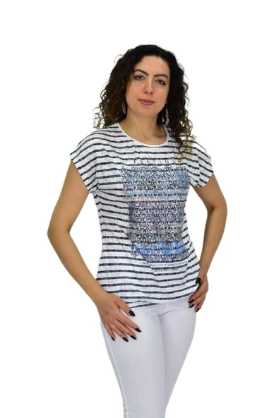 Kadın Kısa Kol Baskılı Bluz BGL-ST04696 - 2