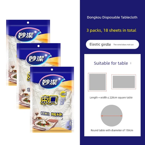 Tek Kullanımlık Masa Örtüsü - Beyaz Kenarları Paketli 3 Paket, Toplam 18 Adet
