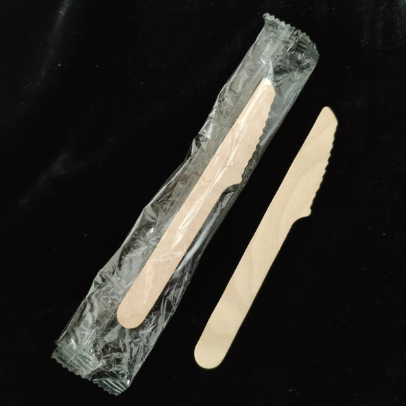 Ekolojik Tek Kullanımlık Ahşap Çatal Bıçak Seti - 16cm Kaşık + Çatal + Kağıt (100 Set) - 7