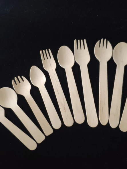 Ekolojik Tek Kullanımlık Ahşap Çatal Bıçak Seti - 14cm Ahşap Kaşık (100 Toplu) - 2