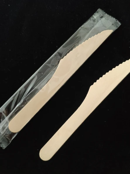 Ekolojik Tek Kullanımlık Ahşap Çatal Bıçak Seti - 16cm Bıçak Çatal Kaşık + Kağıt (100 Set) - 5