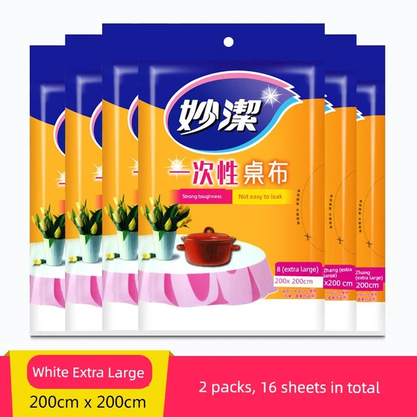 Tek Kullanımlık Plastik Masa Örtüsü - Beyaz - Ekstra Büyük - 2 m x 2 m - 16 Adet - 2 Paket