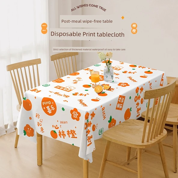 Persimmon Turuncu Tek Kullanımlık Masa Örtüsü - 180x180cm - 36 Yaprak - Eldivenli - 3