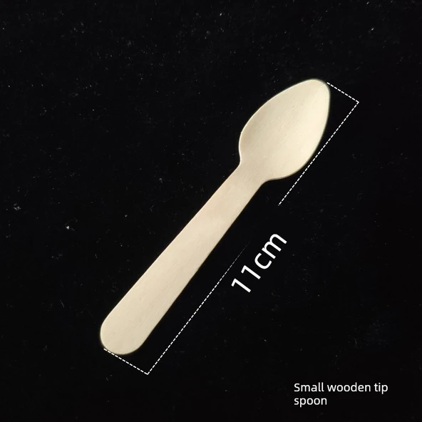 Ekolojik Tek Kullanımlık Ahşap Çatal Bıçak Seti - 11cm Uçlu Kaşık (100 Toplu)