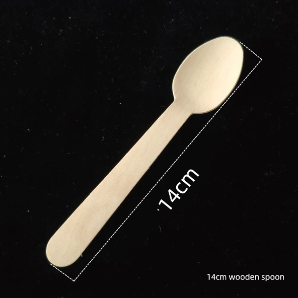 Ekolojik Tek Kullanımlık Ahşap Çatal Bıçak Seti - 14cm Ahşap Kaşık (100 Toplu)