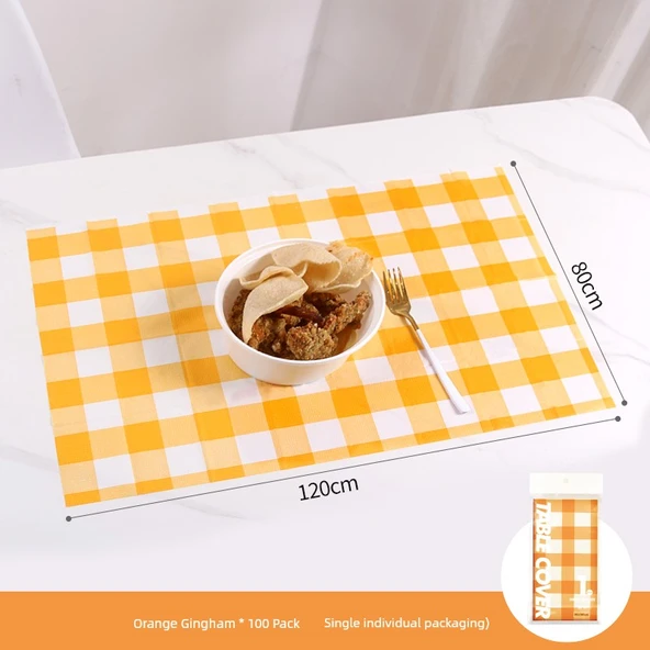 Tek Kullanımlık Masa Örtüsü Kağıt Yer Bezi - Turuncu Beyaz - 80 x 120 cm - 100 Adet