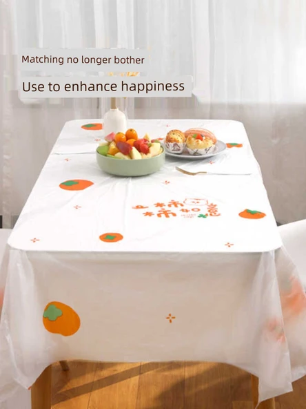 Tek Kullanımlık Su Geçirmez PE Masa Örtüsü - Persimmon - 160X160CM