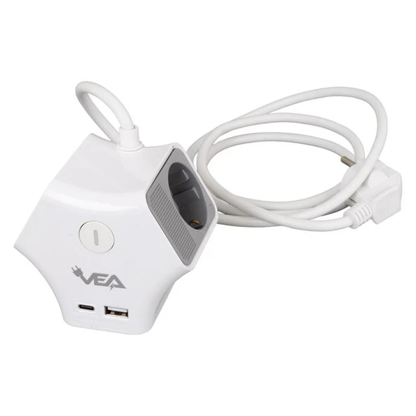 Vea VE-G903YC 3'lü USB+ Type-C Girişli Anahtarlı 1.5 Metre Grup Priz - Resim 3