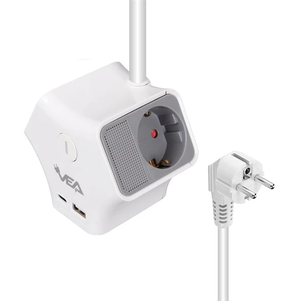 Vea VE-G903YC 3'lü USB+ Type-C Girişli Anahtarlı 1.5 Metre Grup Priz ürün görseli