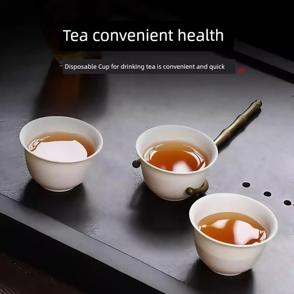 Tek Kullanımlık Pirinç Kabuğu Kung Fu Çay Fincanı - Krem Beyaz - 150 Adet - Resim 6