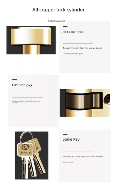 Kilit Silindiri - Küçük 90 - Çift Açık - Tüm Bakır - Altın - Resim 5