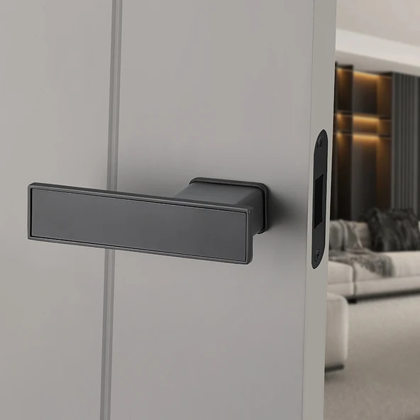 Modern Minimalist İç Kapı Kilidi - Gri Alaşım Yama, Hinge, Kapı Emici, 35-50mm, Anahtarlı - 3