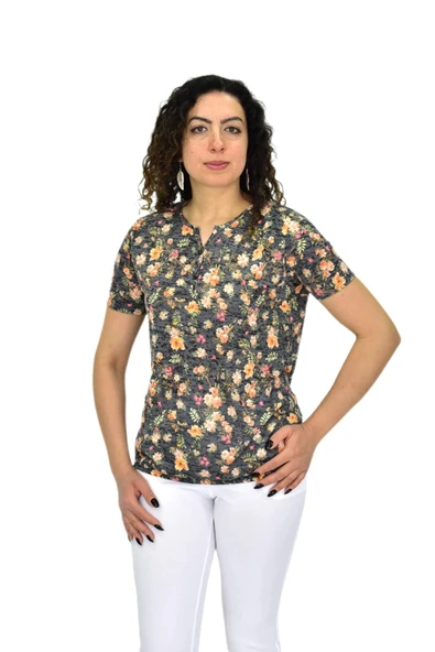 Kadın Kısa Kol Baskılı Bluz BGL-ST04698 - Resim 3