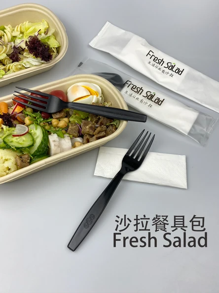 Tek Kullanımlık Plastik Salata Çatalı - Ahşap Kağıt Ambalaj - Uzun Çatal - 100 Adet - 7