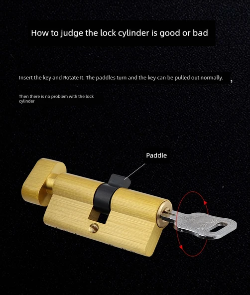 Kilit Silindiri - Küçük 90 - Çift Açık - Tüm Bakır - Altın - Resim 4