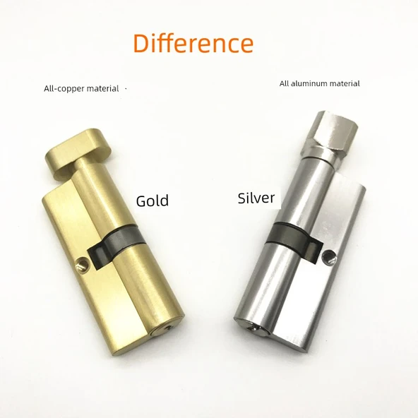 Kilit Silindiri - Küçük 90 - Çift Açık - Tüm Bakır - Altın - Resim 6