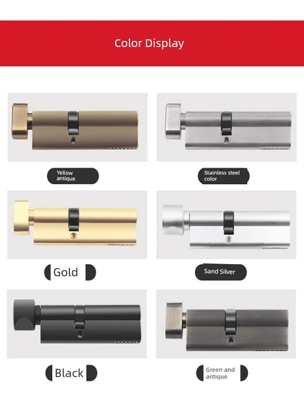 Kilit Silindiri - Küçük 90 - Çift Açık - Tüm Bakır - Altın - Resim 2