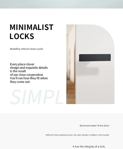 Modern Minimalist İç Kapı Kilidi - Gri Alaşım Yama, Hinge, Kapı Emici, 35-50mm, Anahtarlı - 8