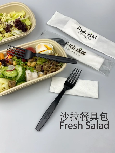 Tek Kullanımlık Plastik Salata Çatalı - Ahşap Kağıt Ambalaj - 100 Adet - 2