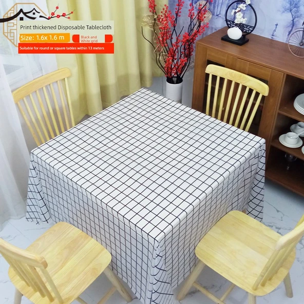 Tek Kullanımlık Kareli Masa Örtüsü - 1.6m x 1.6m Siyah Beyaz - 10 Adet