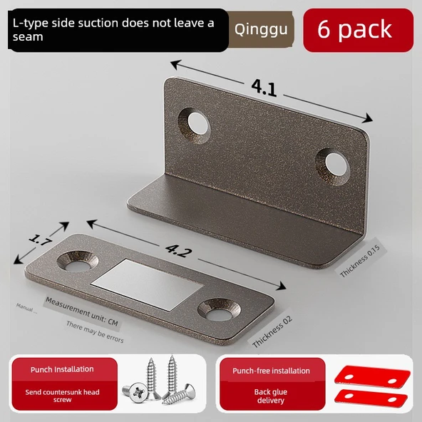 Paslanmaz Çelik Magnetik Kapı Kilidi - L Şeklinde Yeşil Antik 6 Paket - 35-50mm