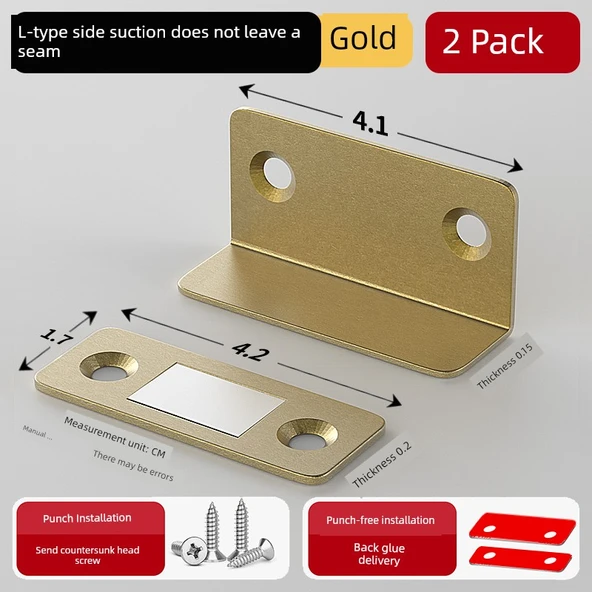 Paslanmaz Çelik Magnetik Kapı Kilidi - L Şeklinde Altın 2 Paket - 35-50mm