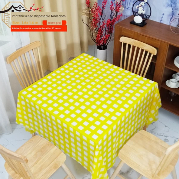 Tek Kullanımlık Kareli Masa Örtüsü - 1.6m x 1.6m Sarı - 10 Adet