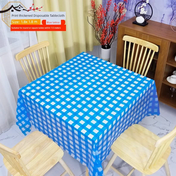 Tek Kullanımlık Kareli Masa Örtüsü - 1.8m x 1.8m Mavi - 10 Adet