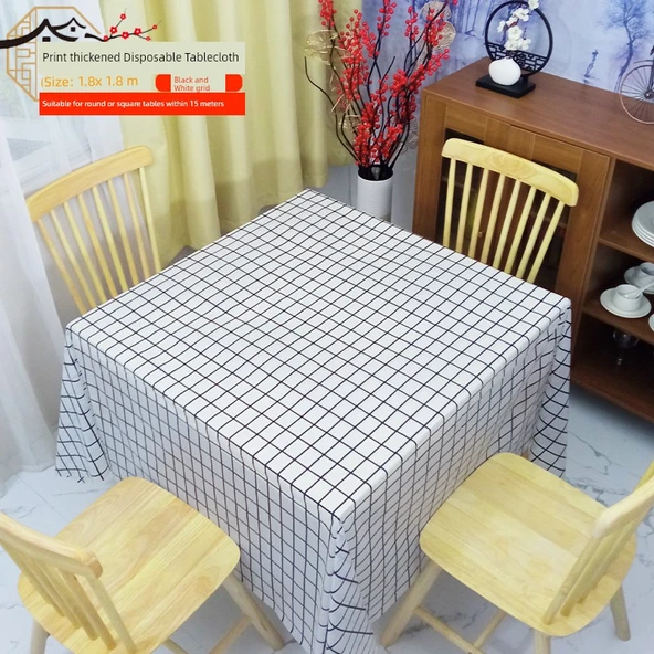 Tek Kullanımlık Kareli Masa Örtüsü - 1.8m x 1.8m Siyah Beyaz - 10 Adet