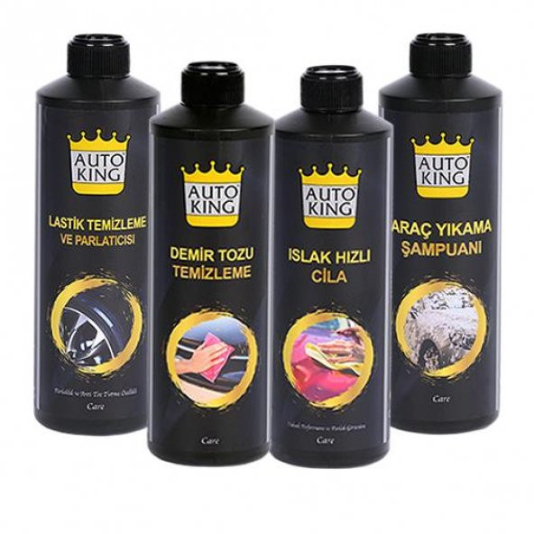 Auto King Araç Full Bakım Seti (Lastik Temizleme + Demir Tozu Temizleme + Islak Hızlı Cila + Araç Yıkama Şampuanı)