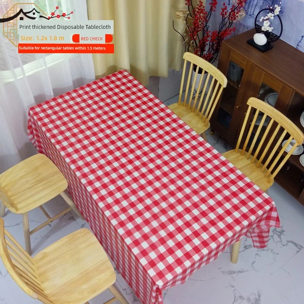 Tek Kullanımlık Kareli Masa Örtüsü - 1.2m x 1.8m Kırmızı - 10 Adet