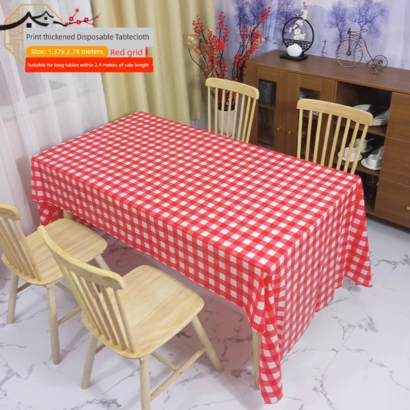 Tek Kullanımlık Kareli Masa Örtüsü - 1.37m x 2.74m Kırmızı - 10 Adet