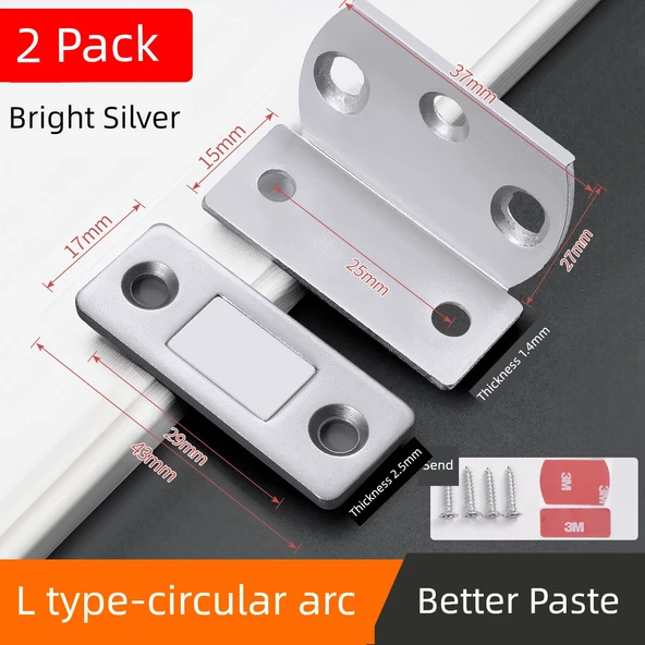 Paslanmaz Çelik Magnetik Kapı Kilidi - Sıradan Yay-L Tipi (parlak gümüş) 2 Paket - 35-50mm