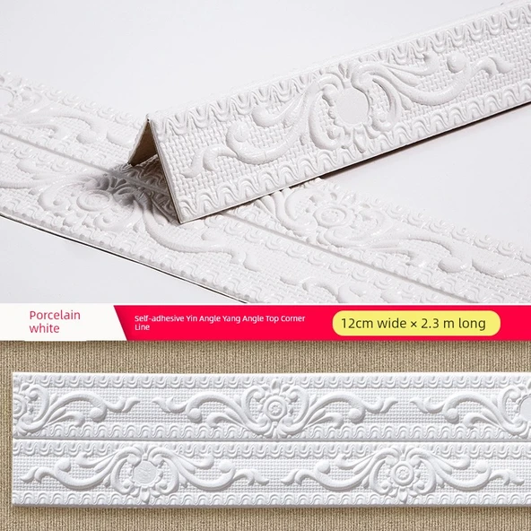 XPE Köpük 3D Duvar Trim Çizgisi - Porselen Beyaz Korna 12cm x 2.3m