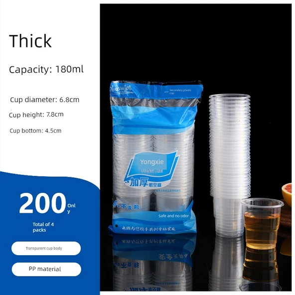 Şeffaf Tek Kullanımlık Plastik Bardak - Havacılık Plastik Bardak [4 Paket 200 Adet]