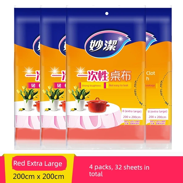 Tek Kullanımlık Masa Örtüsü - Kırmızı - Ekstra Büyük 2 m x 2 m - 4 Paket 32 Adet