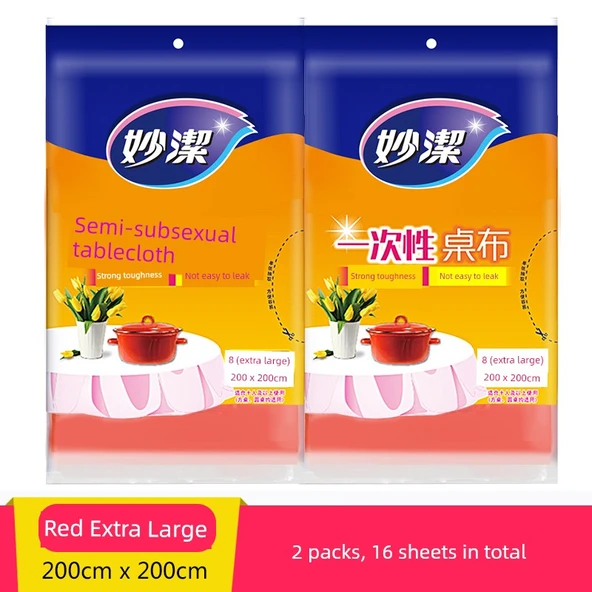 Tek Kullanımlık Masa Örtüsü - Kırmızı - Ekstra Büyük 2 m x 2 m - 2 Paket 16 Adet