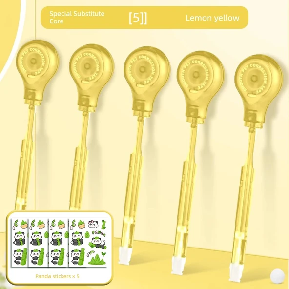 Panda Kalem Düzeltme Bandı - 5'li Paket Limon Sarısı - 5 Panda Çıkartması