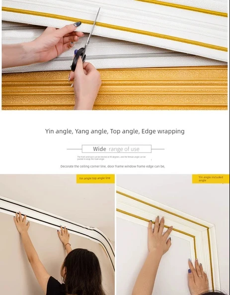 XPE Köpük 3D Duvar Trim Çizgisi - Porselen Beyaz Korna 12cm x 2.3m - 12